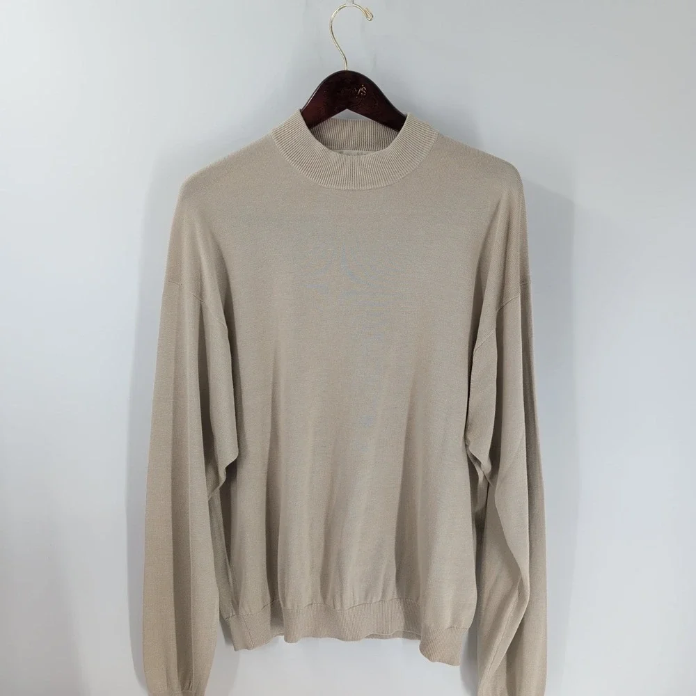 Vintage Pronto Uomo Knit Silk Blend Mock‎ Neck Pullover Sweater Beige Size XL